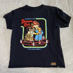 Steven Rhodes Caring for your demon cat retro style tshirt.